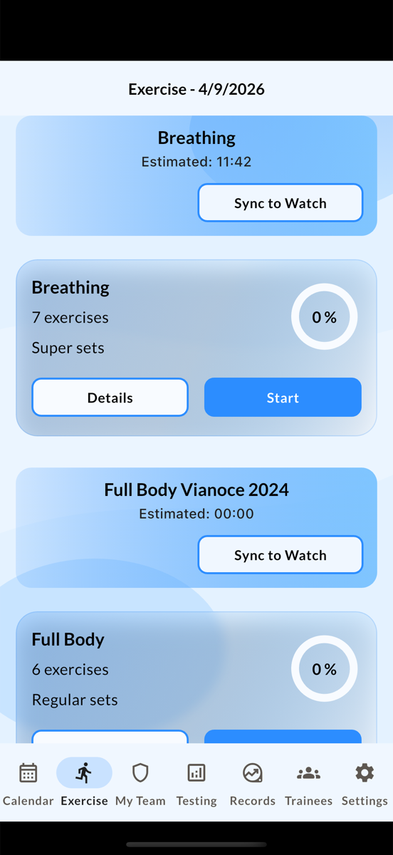 Exercise library with watch sync